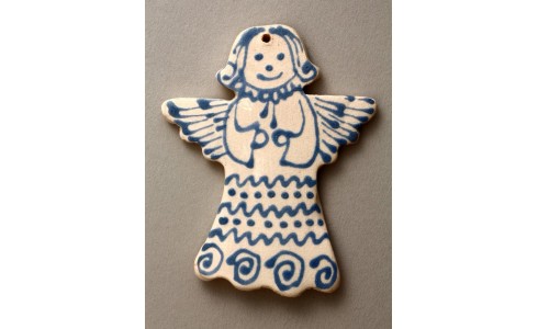 Kis angyal, fehér kék lapos, mintás pontok, fehér