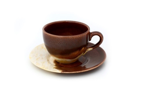 Kávéscsésze tányérral, barna-bézs színben