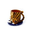Csésze tányérral, tigris, okker, szürke csíkokkal
