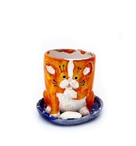 Csésze tányérral, állatka, tigris, narancs