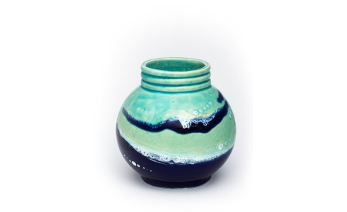 Kis gömb alakú kék váza nyakkal
