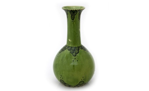 Nagy zöld váza, szürke mintás