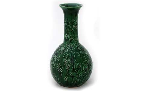 Nagy zöld váza, szőlő mintás